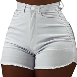 2019 Популярные летние женские повседневные шорты с высокой талией Мини-шорты на пуговицах черные белые Сексуальные облегающие джинсовые