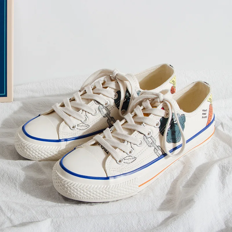 

2019 autumn new fashion simple color matching graffiti canvas shoes women trend comfortable wild casual flat shoes