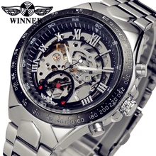 WINNER Men Luxury Roman Number Skeleton Stainless Steel Watch Stylish Automatic Mechanical Wristwatches Gift Box Relogio Releges