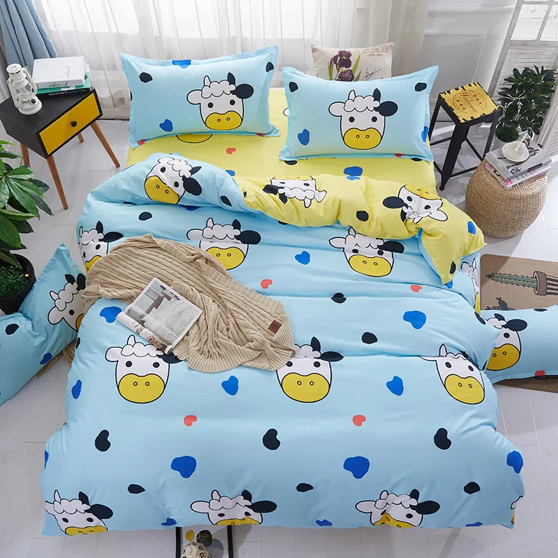 

New Cow Pattern Bedding Duvet Cover Set Queen Size, 1 quilt Cover 1 flat sheet 2 Pillow Shams Bed Comforter Cover Set Bedclothes