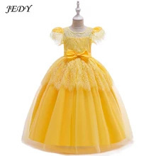 Летнее От 6 до 17 лет длинное кружевное свадебное платье с подкладкой из чистого хлопка для девочек вечерние бальные платья принцессы желтого цвета для малышей 8, 9, 10, 11, 12, 16 лет