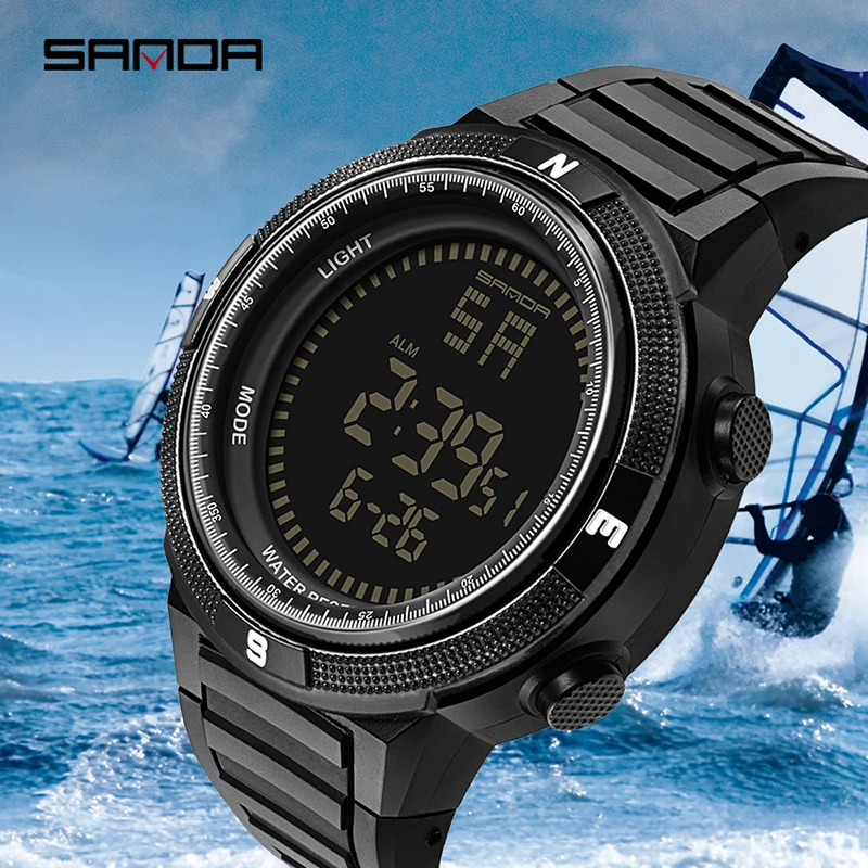 SANDA luxury brand men's sports watch Chrono countdown men's waterproof LED digital watch men's fashion casual electronic watch
