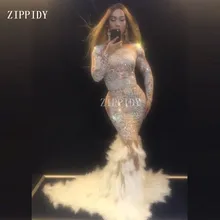 Блестящее длинное платье со стразами и перьями, блестящее длинное платье с большим хвостом в пол, платье для выпускного вечера, платья для празднования дня рождения