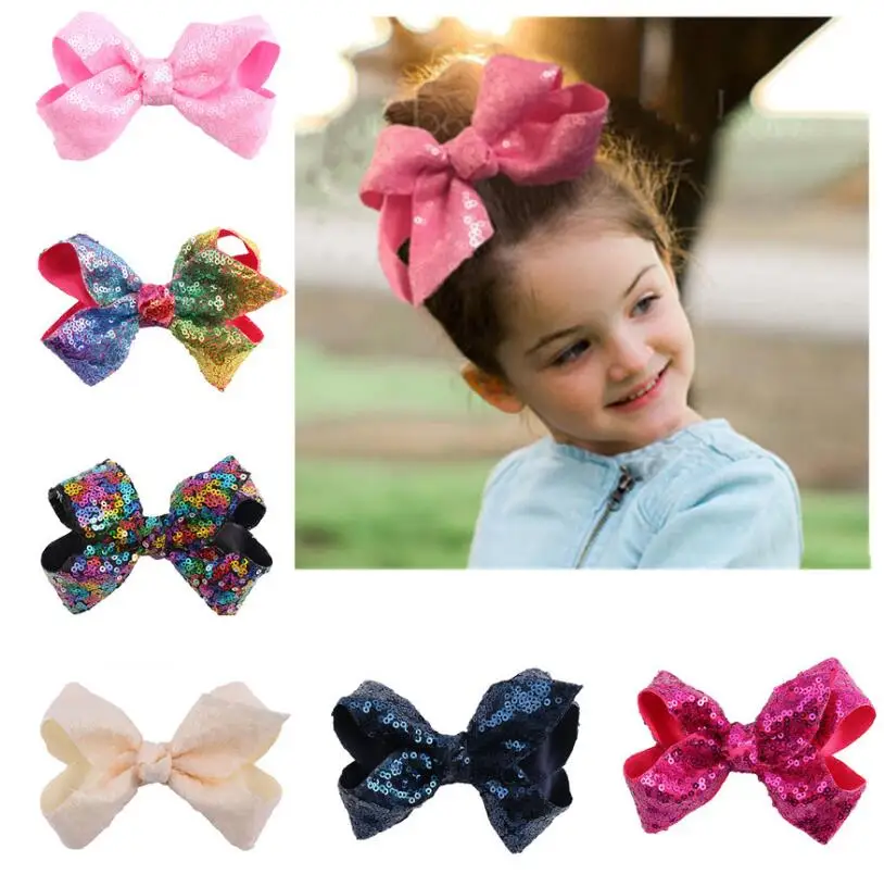 1 PC Big Gold Silver Black Hair Clip Colorful Sequin Bow With Pin Barrettes For Girls |