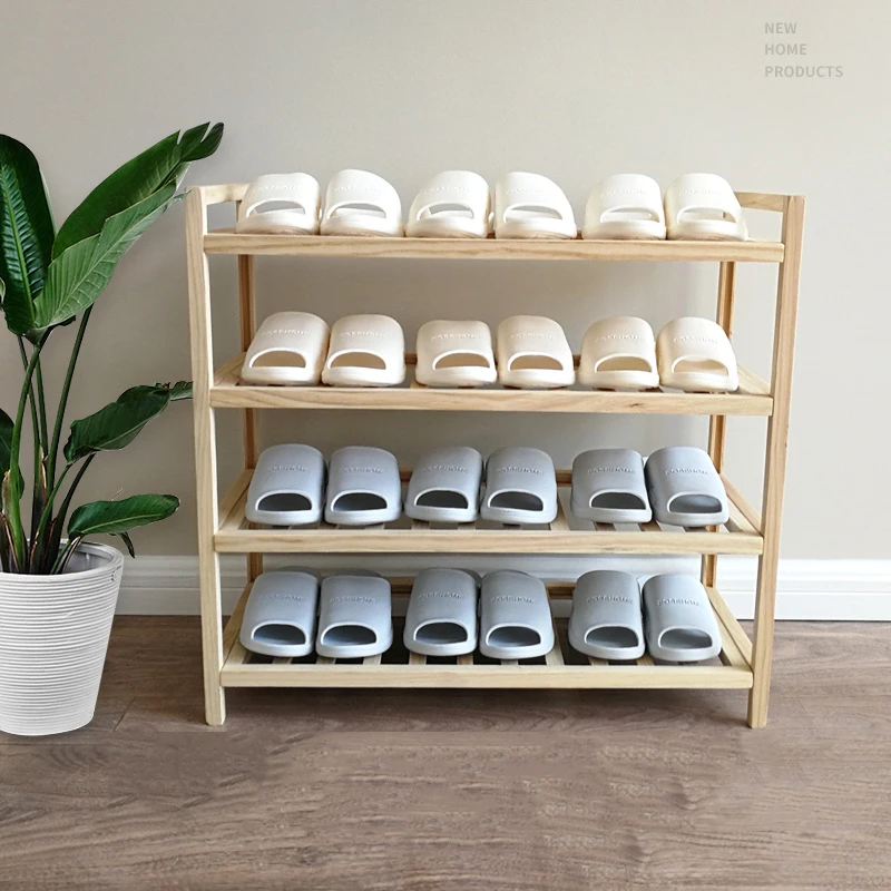 Multi Layer Solid Wood Shoe Rack  Natural Environmental 