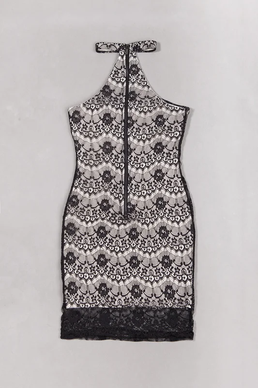 Черный/белый Chic Изящные цветочные Кружево колье Сексуальная с плеча без бретелек Для Женщин Платье повязки знаменитости