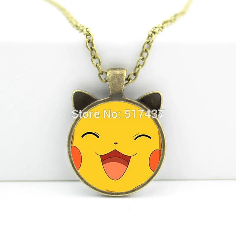 

2017 New hot New Smile Face Pendant Pikachu Pendant Jewelry Glass Cabochon Necklace Pendant HZ2
