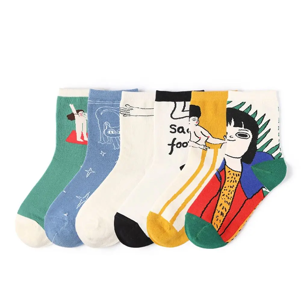 

Cartoon Funny Painting Art Japanese Harajuku Socks Unisex Girl/Sad foot Patterned Women Ankle Cotton Short Socks Hipster Winter
