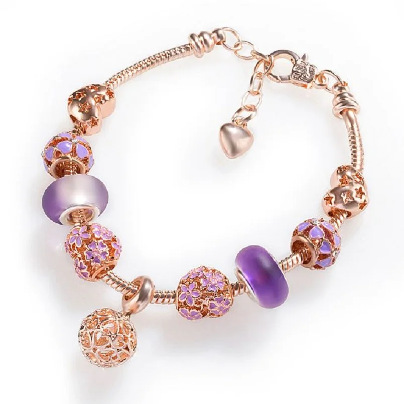 

Exquisite fashion snake bone silver bracelet gold lobster clasp bracelet pink flower bracelet heart robot pendant chain