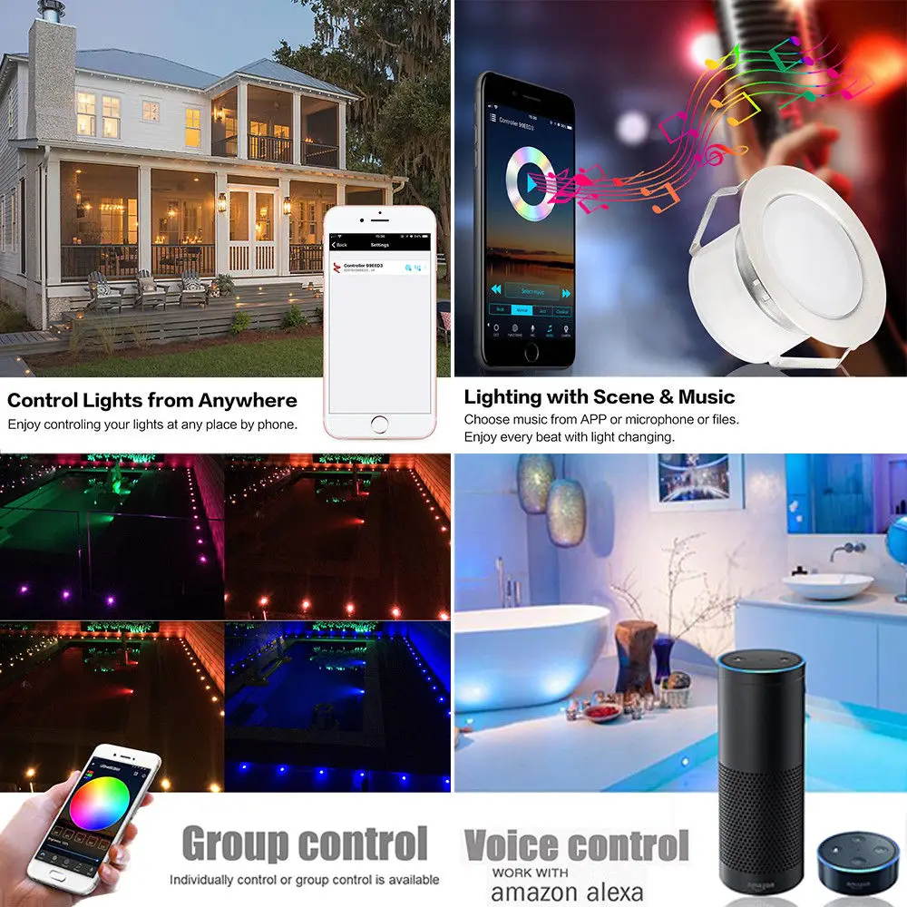 Etapa da Escada Luzes de Baixa Multicolor Wifi Controlador Timer Dimer Preto Half Moon 35 Milímetros Levou Ferroviário Deck Cerca Rodapé Tensão 10 Pcs Rgb 3 10 Pcs Multicolor RGB WIFI Controlador Timer