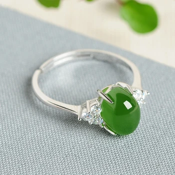 

925 silver inlay and Hetian jade ring natural spinach Green jasper Women ring retractable silver Ring belt