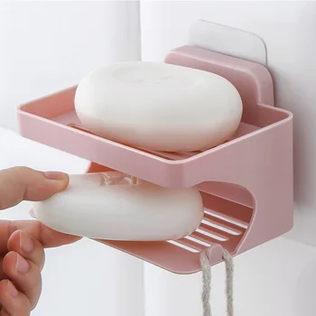 

Creative Double-Layer Soap Rack Multi-Function Home Bathroom No Trace Adhesive Drain Wall-Mounted Punch-Free Rack Soap Boxes