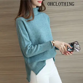 

OHCLOTHING new winter downneck Korean split ends before long after short drop shoulder loose sweater female backing thickening