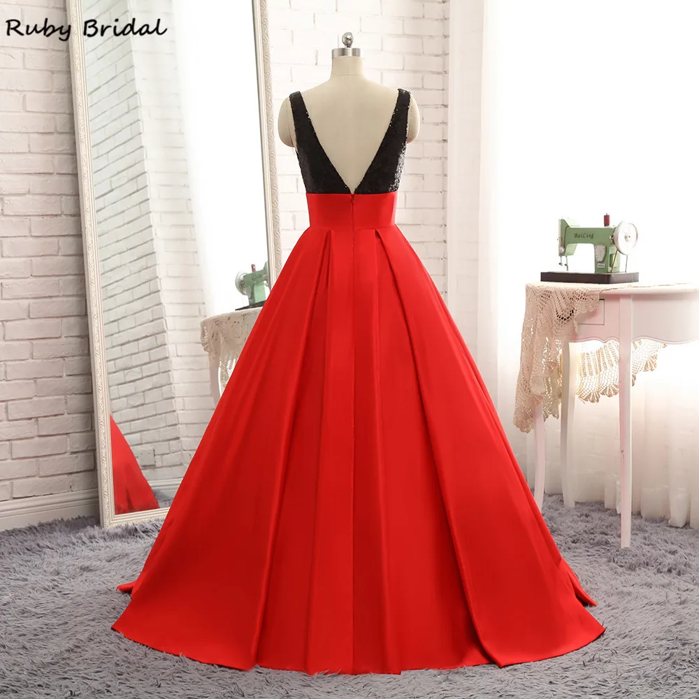 Ruby Bridal 2017 Vestido De Festa длинное бальное платье Quinceanera платья красного сатина черного