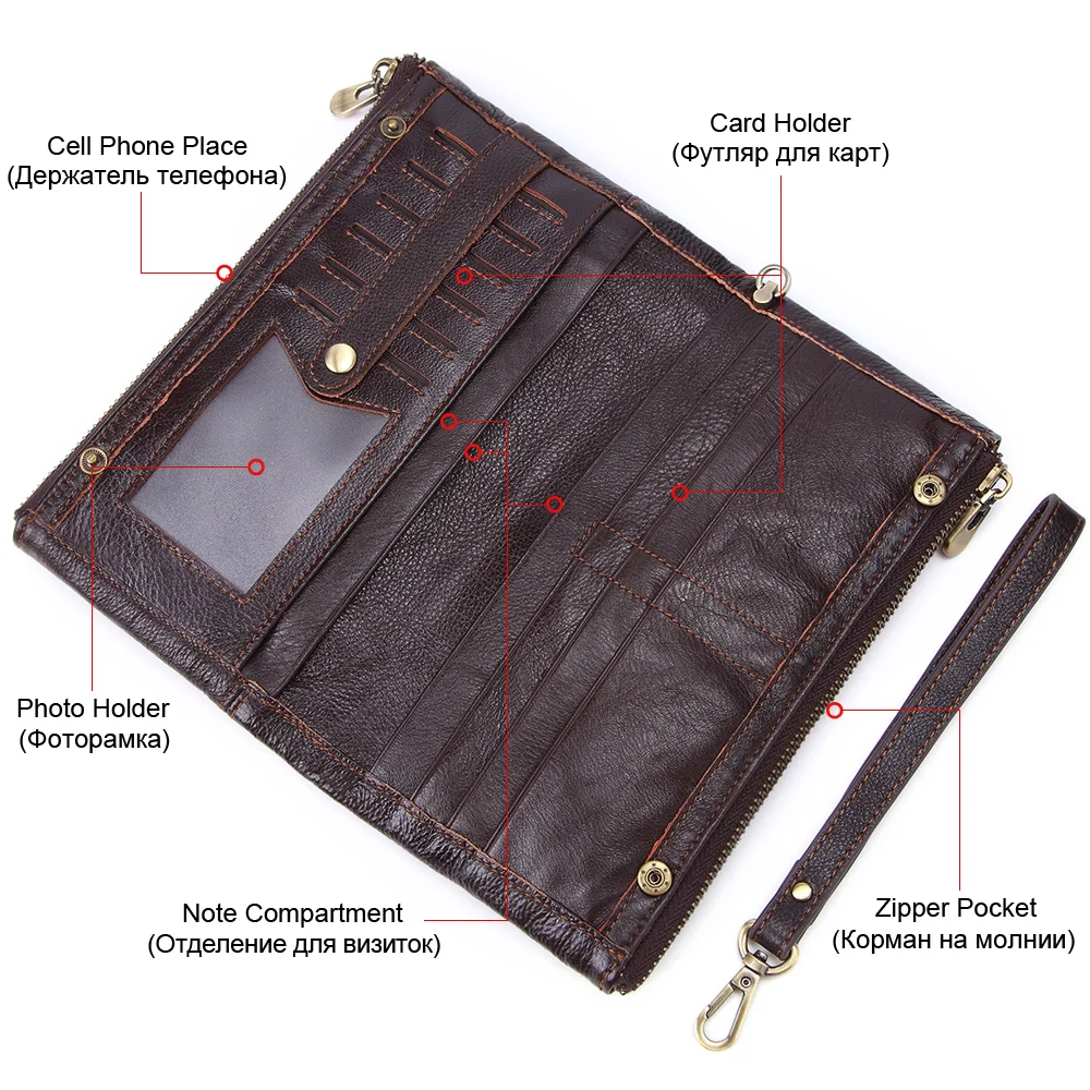 Flanker genuine leather men organizer wallets with cell phone pocket business clutch wallet card ho
