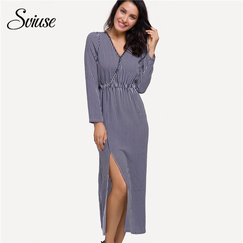 Silver striped glitter long sleeve maxi dresses for women
