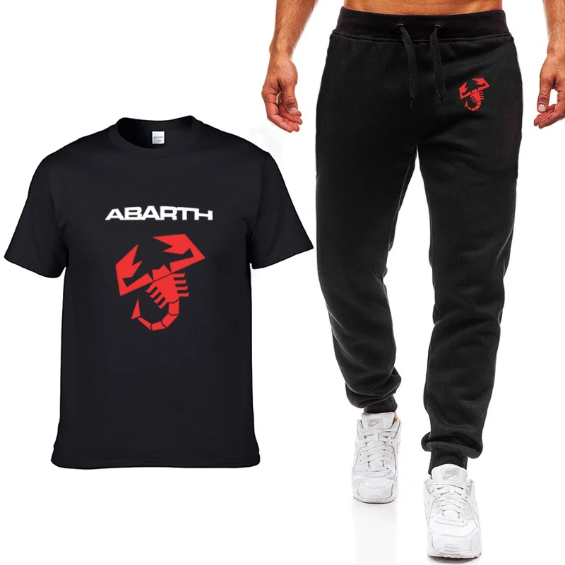 Модные летние мужские футболки автомобиль ABARTH логотип принт хип-хоп Повседневная хлопковая футболка с коротким рукавом высокого качества брюки костюм мужская одежда