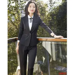 Формальный черный Блейзер Женский деловой костюм и пиджак Наборы Дамская рабочая одежда офисная одежда OL стили