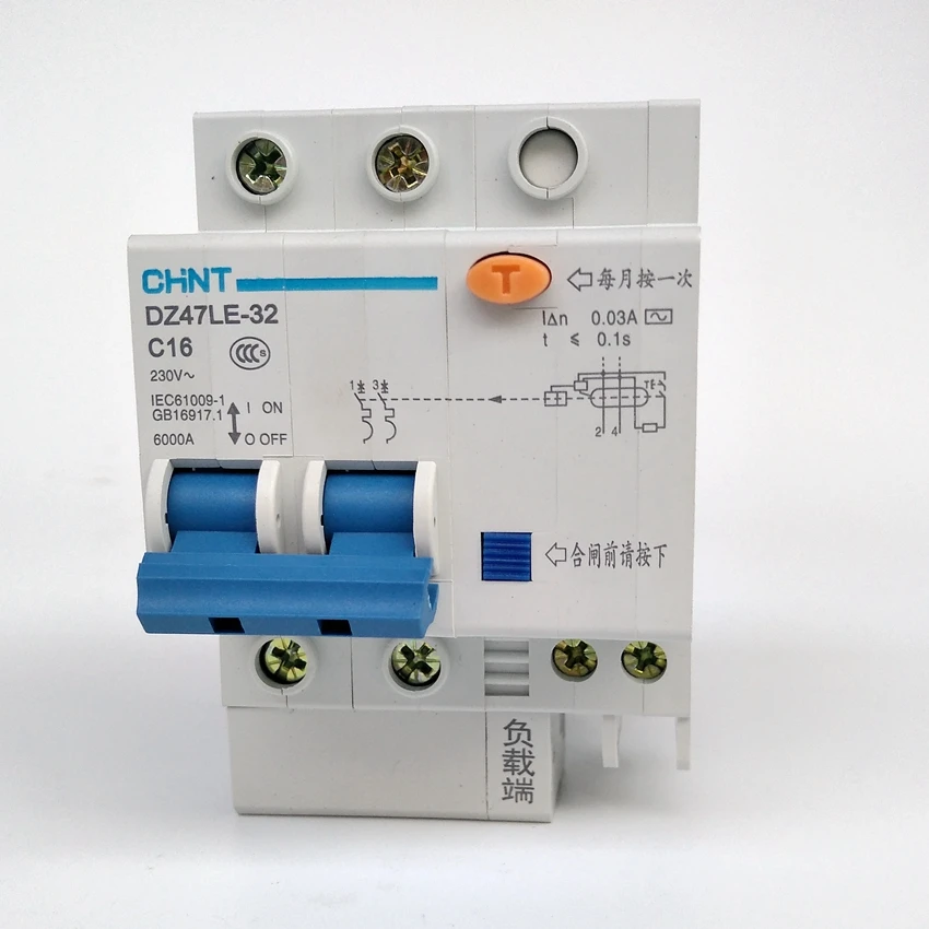 DZ47LE-32 2p C32 32A 230V Earth Leakage Protection Circuit Breaker
