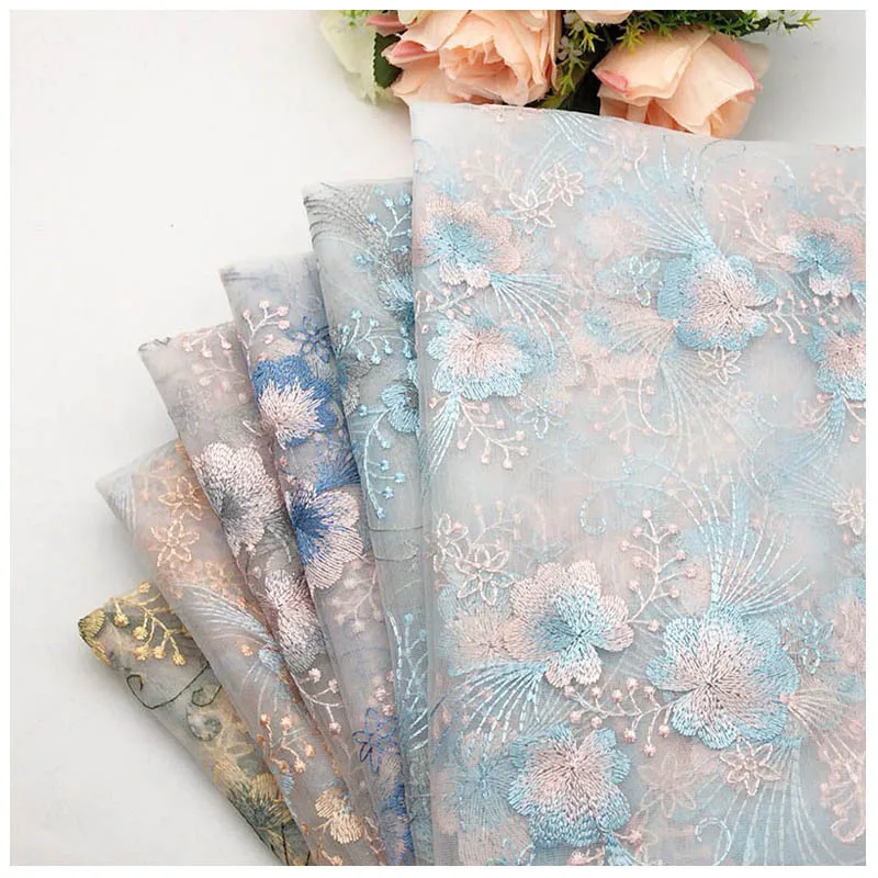 

135cm Defect Special colorfull Flower Pattern Net Embroidery Lace Fabric of DIY Webbing Dress Cloth Materials