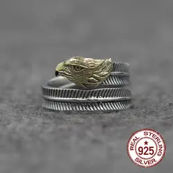 S925 серебро пара Открытое кольцо Личность классический индийская мода в стиле ретро перо латунь птица отправить любовника украшения