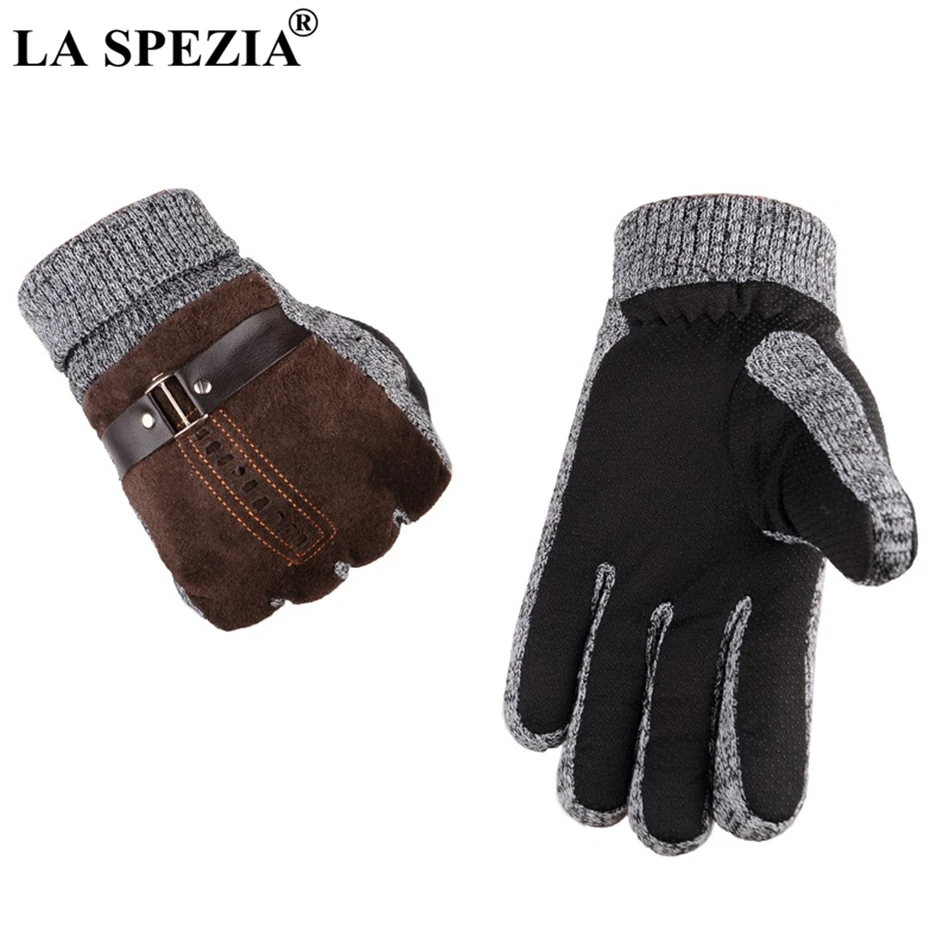 LA SPEZIA мужские перчатки теплые из свиной кожи мужские перчатки из натуральной кожи мотоциклетные черные замшевые вязаные толстые противоскользящие Зимние перчатки для мужчин