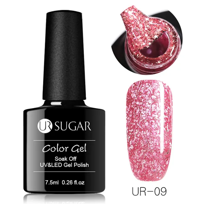 Ur Sugar 7,5 мл розовое золото блестящий Гель-лак для ногтей розовый Цвет гель-блестки для ногтей искусство замочить от УФ-гель-лака УФ светодиодный - Цвет: UR-09
