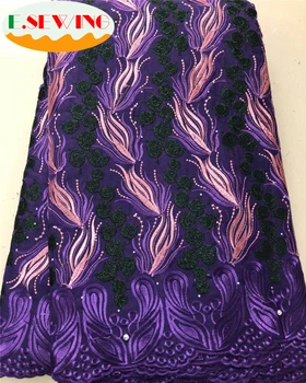 

Esewing High Quality Swiss Voile Laces Switzerland Cotton African Dry Cotton Lace Fabric Purple Hollow Out Nigerian Voile Lace