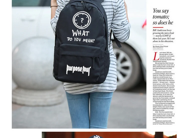 Backpack Justin Bieber Purpose School Bag for Children Students Shoulder Bag Black Mochila Men (3)