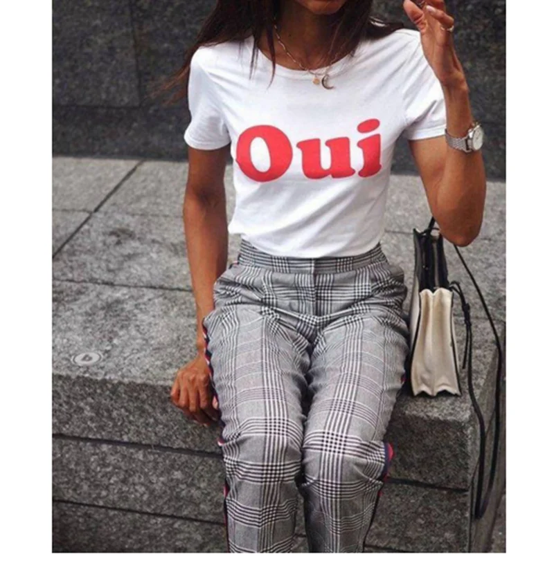 

Skuggnas Oui T-Shirt French Writing Ladies T Shirt grunge 90s fashion Tumblr aesthetic tshirt summer casual tops outfit tees