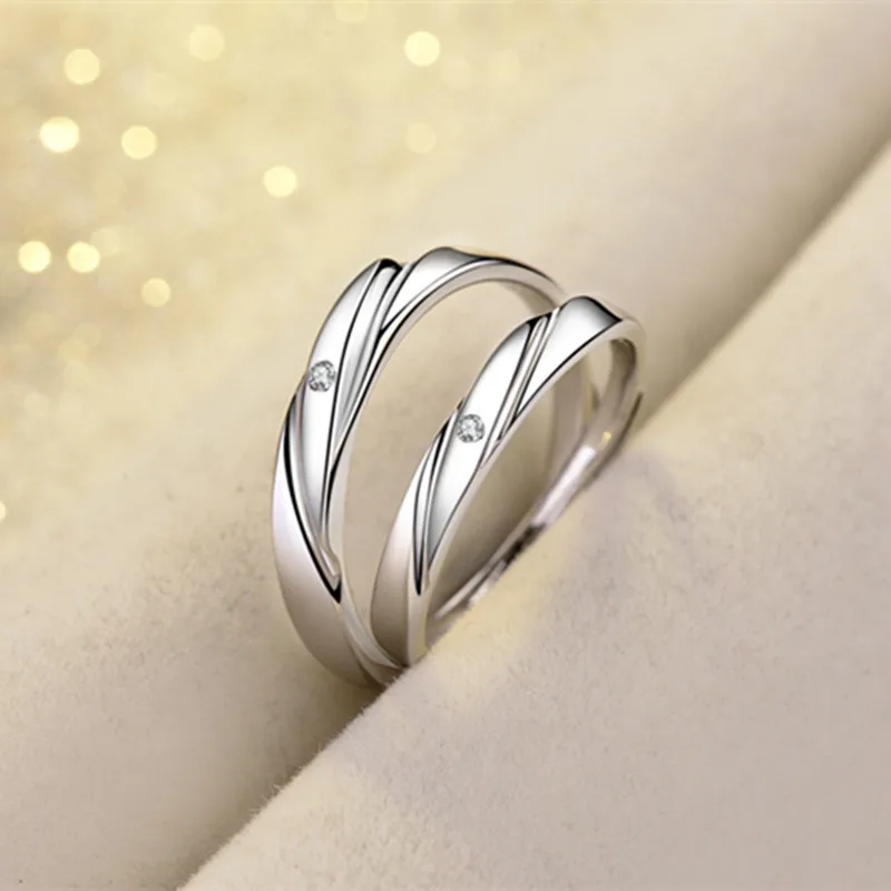 

VOJEFEN 1 Pair Couple Opening Ring 925 Steling Silver Zircon Rings for Women Men Adjustable Couple Ring Wedding Promise Ring