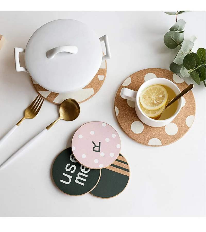 New Arrival Placemat Coaster Nordic Style English Geometric Pattern Cork Pot Mat Insulation Coaster Table Mat  (17)