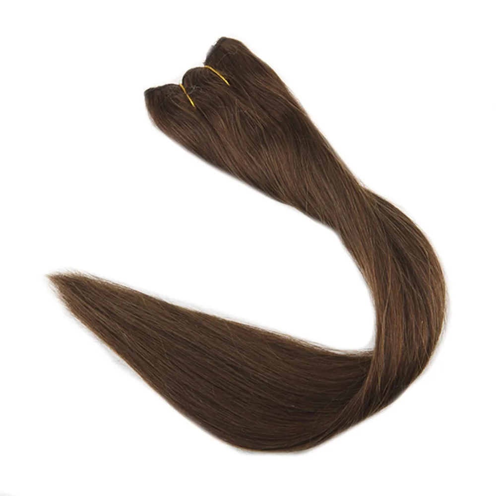 Полный блеск прямо Remy человеческие волосы шиньон #4 темно коричневый без клея зажимы Невидимый провода Halo remy пряди для наращивания