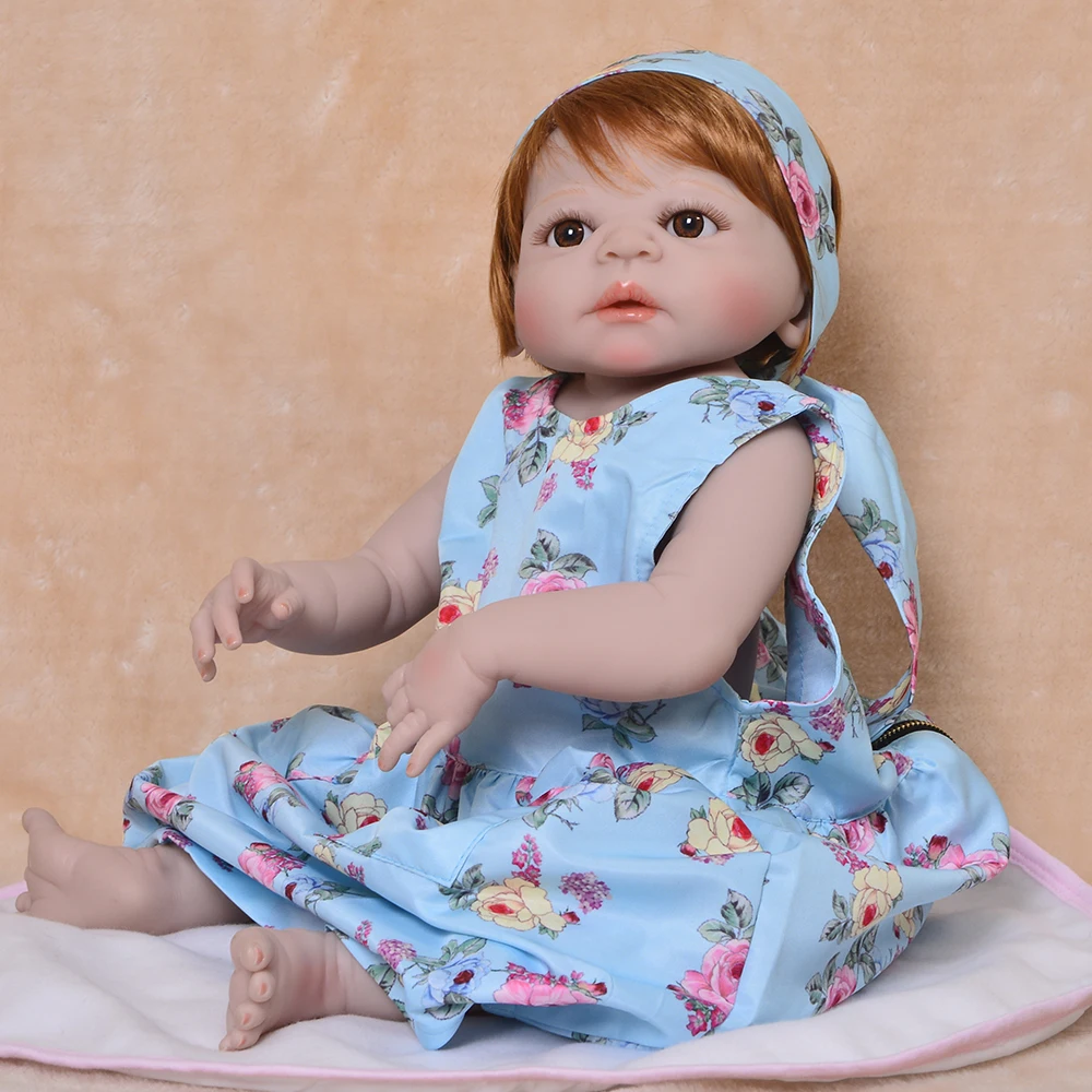 

Unique 23'"Reborn Doll Full Silicone Body Brown Hair Reborn Dolls Lifelike Kids Playmates Baby Toys Girl Xmas Christmas Gifts