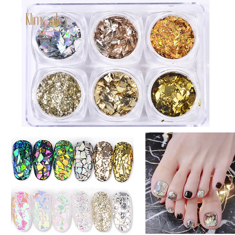 6 Adet tak m T rnak Glitter S sl kartmalar Mix Boyutu T rnak Pul 