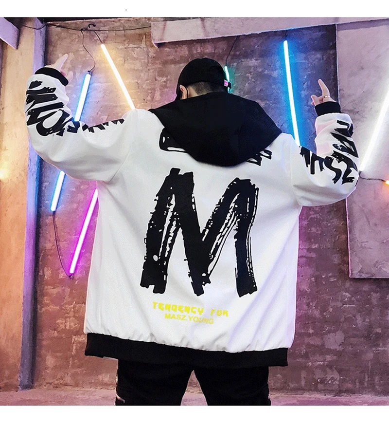 Patchwork Oversize Windbreaker Pullover Jackets Male Coats Vintage Varsity Jacket   (5)