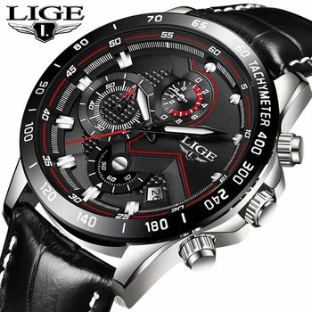 

LIGE Brand Top Luxury Men Watches Fashion Leather Waterproof Business Watch Men Calendar Quartz Sports Watch Relogio Masculino