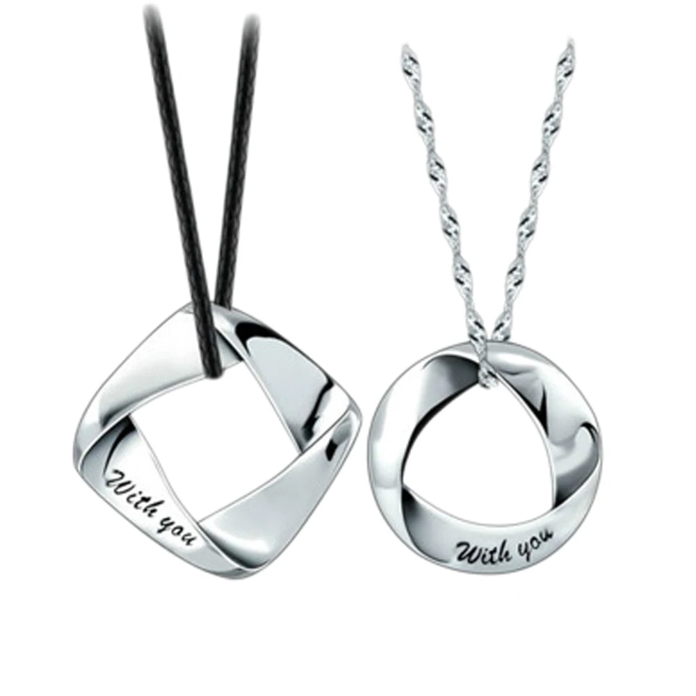 

1 pc Men/Woman Accessories Couple Pendant Lovers Fashion Trendy Silver Color Jewlery Round /Square Pendant Gift Without chain