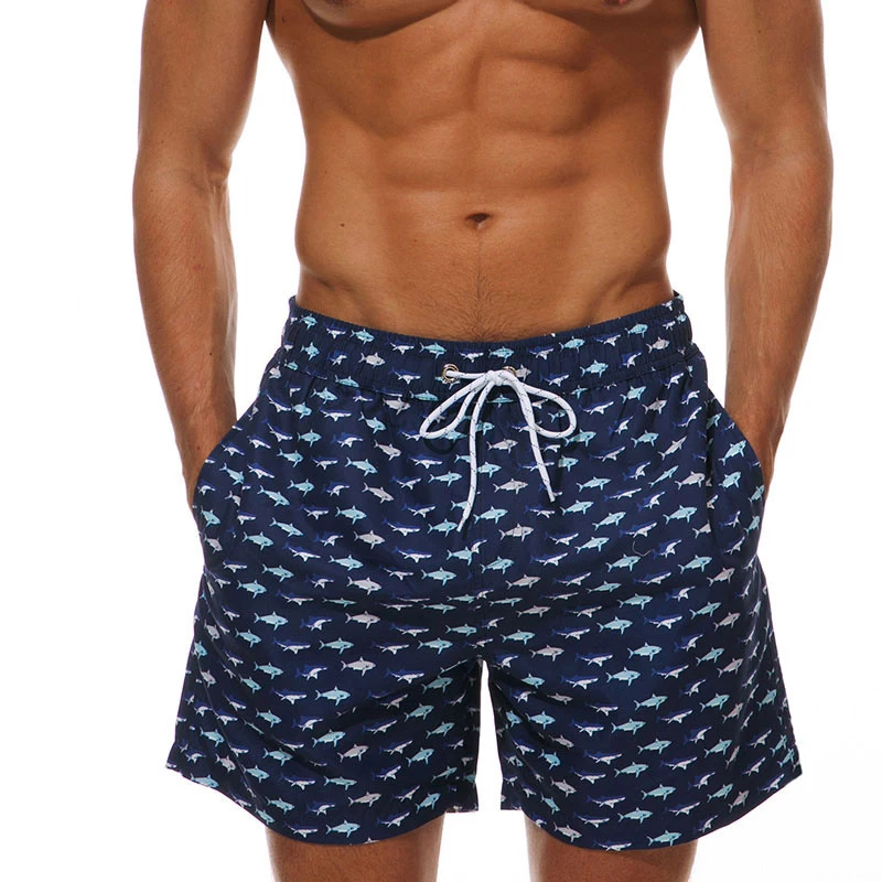Трендовые мужские пляжные шорты с принтом фламинго, шорты для отдыха, мужские купальный костюм Sunga, мужские спортивные шорты