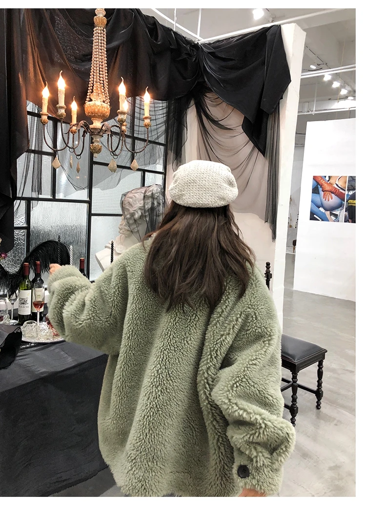 Best Women Wool Coats 2018 Fashion Winter Lambs Fur Loose Big Code 100%Wool  Overcoat   Fur Multiple Colors 3