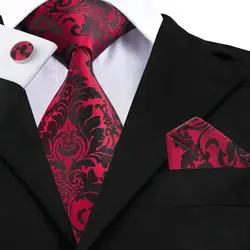 Мода 2017 г. Darkred Черный Цветочные галстук Hanky запонки шелковый галстук галстуки для Для мужчин формальные Бизнес Свадебная вечеринка C-757