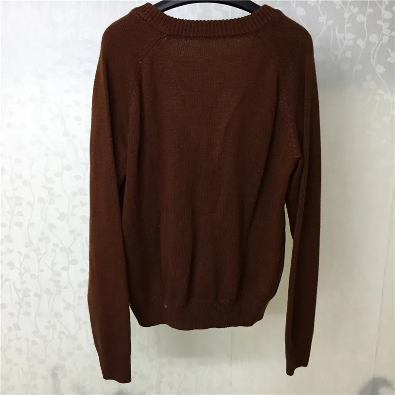Women Wool Sweater Autumn V-neck Long Sleeve Beading Sweater Pullover 2018 Casual Plaid Sweater