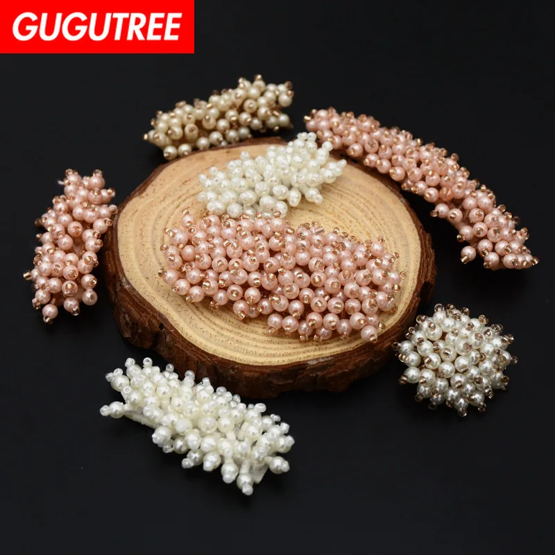 

GUGUTREE embroidery beaded pearl patches flower patches badges applique patches for clothing SK-108