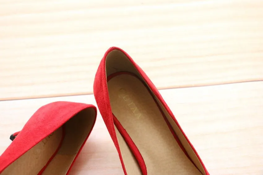 QUTAA/ г. Женские туфли-лодочки модная женская обувь демисезонные универсальные свадебные туфли-лодочки из флока на тонком высоком каблуке с острым носком размеры 34-43