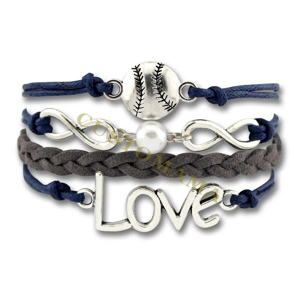 Custom Infinity Love with Pearl Baseball Bracelet Softball Wrap