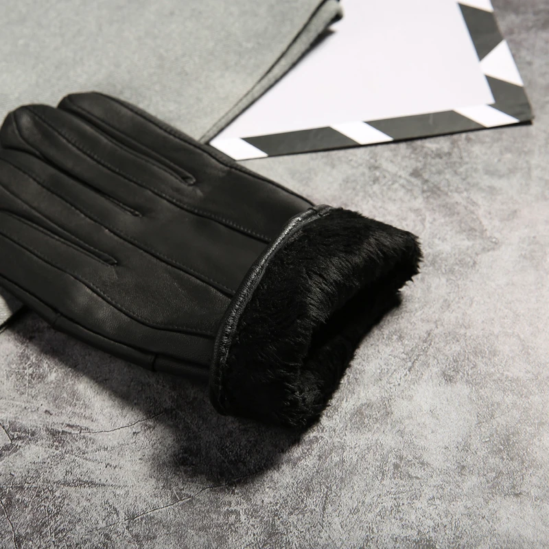 2019 Winter Warm Genuine Leather Gloves for Men Fashion Fingers Driving Gloves Male Outdoor Sheep Leather Guantes Black