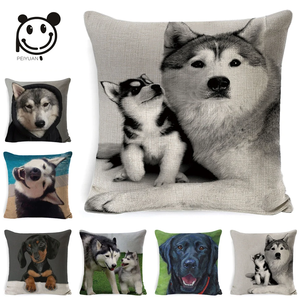 

PEIYUAN Cushion Cover Husky 45X45 Linen Decorative Pillows Cute Dog Printed Pillow Cases Pillowcase Gift Bedroom Sofa Home Decor