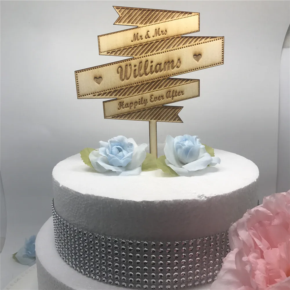 

Happily Ever After Custom Engrave Wedding Cake Topper Personalized Wooden Wedding Bride & Groom Cake Topper Party Decoration