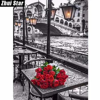 

New 5D DIY Diamond Painting Red Roses Scenic Wall Sticker Embroidery Full Square Diamond Cross Stitch Rhinestone Mosaic Painting