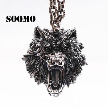 

SOQMO Vintage Pendant 100% Real 925 Sterling silver Jewelry Men Women Animal Wolf Head Necklace Pendant SQM059
